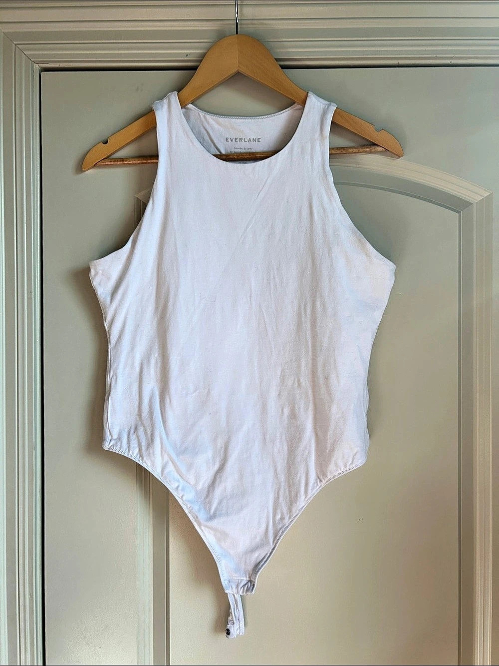 Everlane The Cutaway Tank Bodysuit White Cotton Bodysuit Size Large Like New